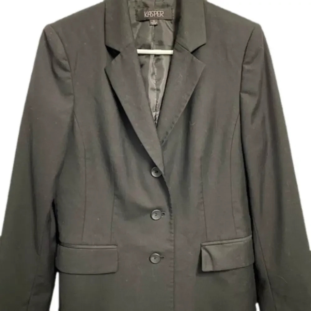 Kasper Womens Black Button Front Blazer Suit Jacket‎ Size 10